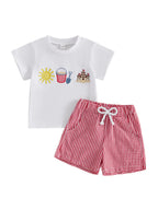 Ice Cream Print T-shirt and Denim Shorts Set