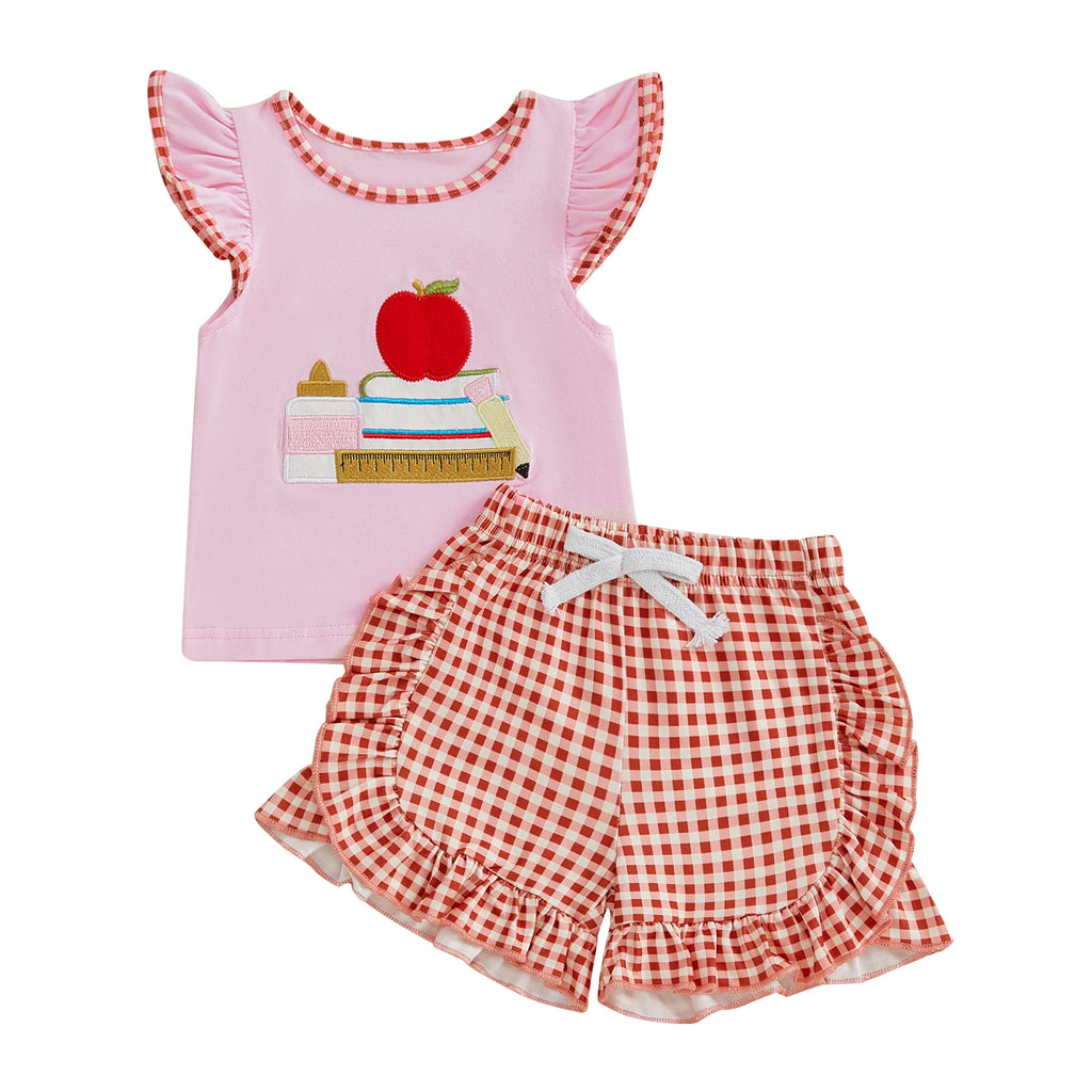 Strawberry Embroidered Flutter Sleeve and Shorts Set