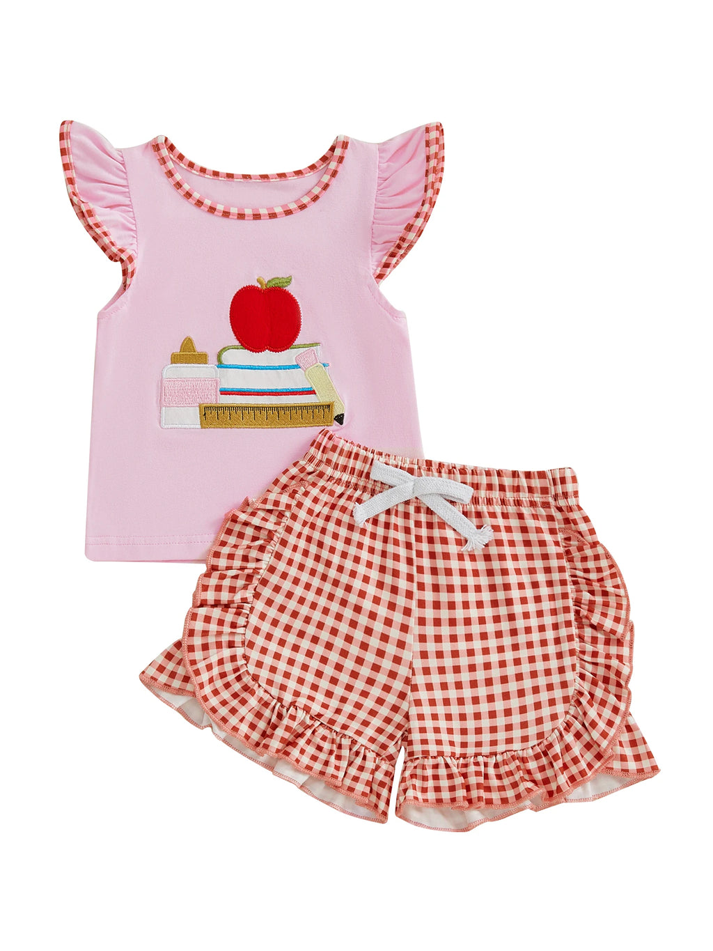 Strawberry Embroidered Flutter Sleeve and Shorts Set