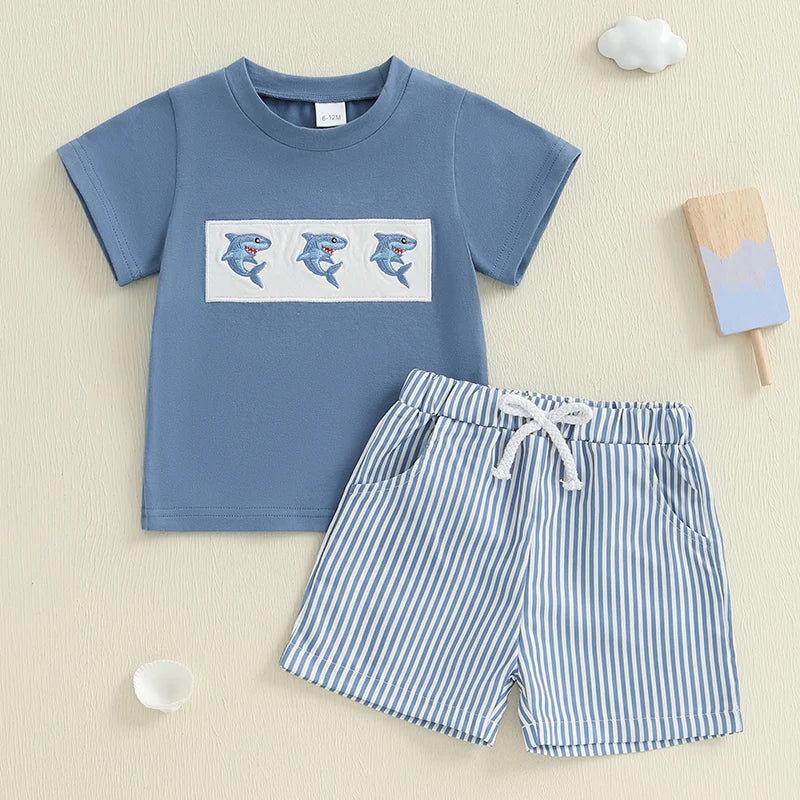 Boys Dinosaur Print T-shirt and Camouflage Shorts Set