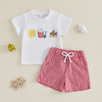 Ice Cream Print T-shirt and Denim Shorts Set
