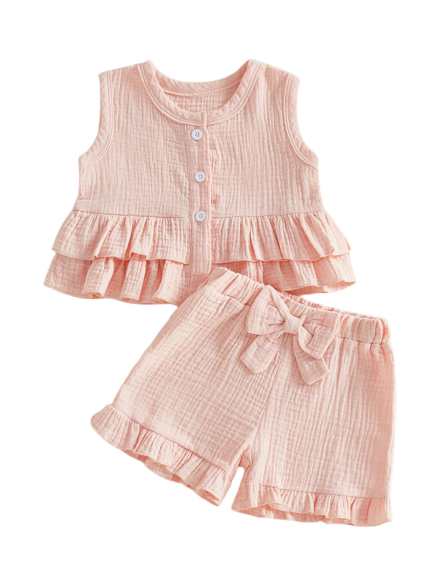 2Pcs Short Sleeve Round Neck Shorts Set