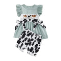 Cow Patterned Flutter Sleeve Shirt and Shorts Set