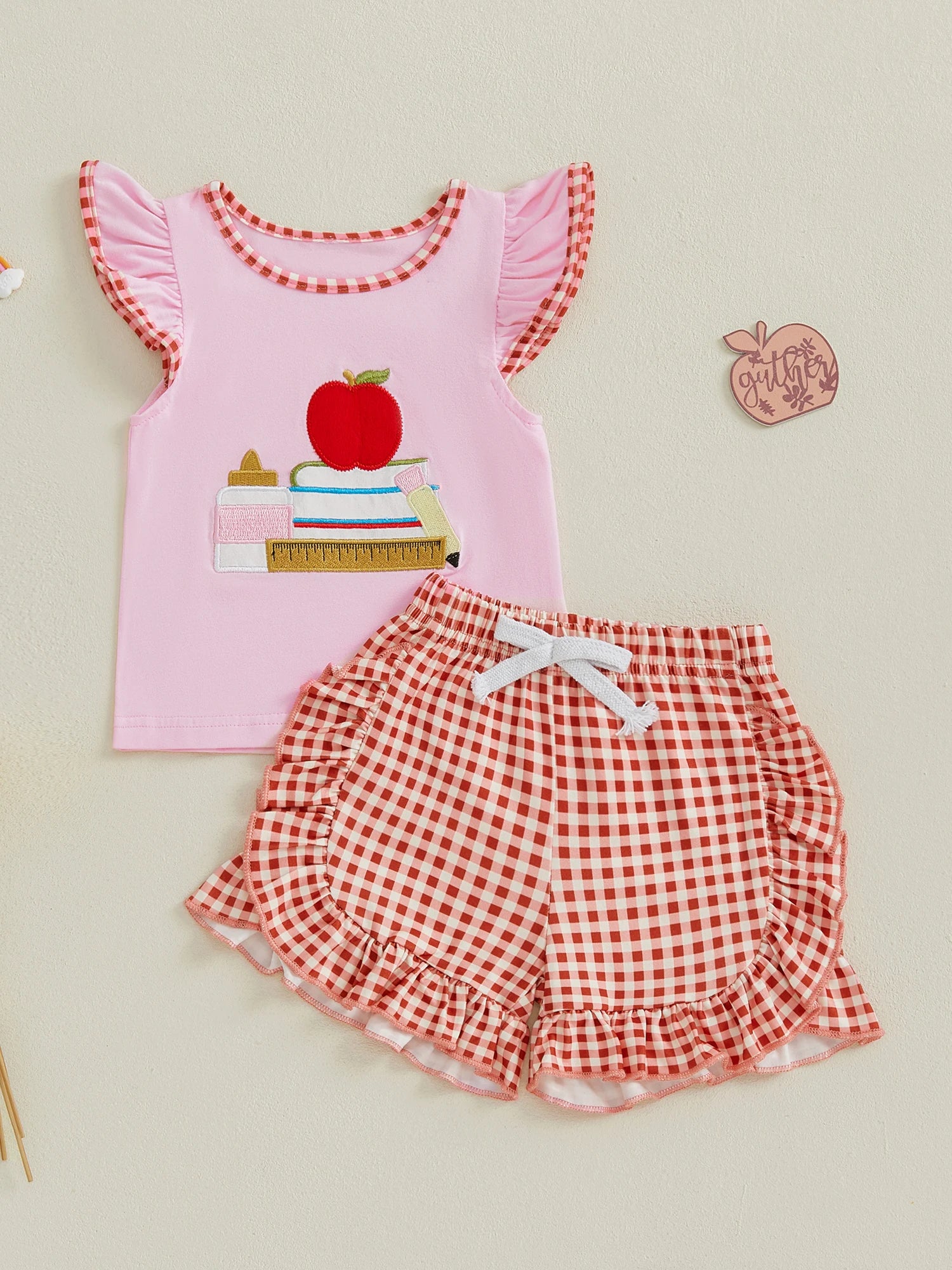 Strawberry Embroidered Flutter Sleeve and Shorts Set