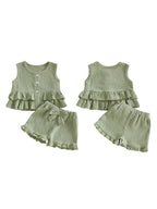 2Pcs Short Sleeve Round Neck Shorts Set