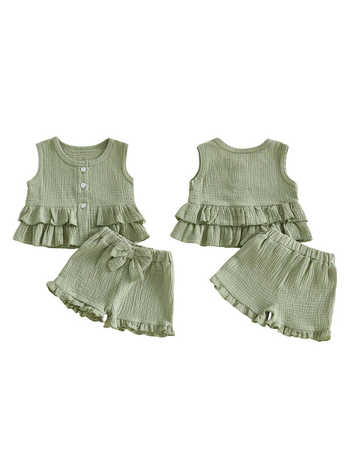2Pcs Short Sleeve Round Neck Shorts Set