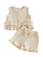2Pcs Short Sleeve Round Neck Shorts Set