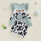 Cow Patterned Flutter Sleeve Shirt and Shorts Set