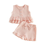 2Pcs Short Sleeve Round Neck Shorts Set
